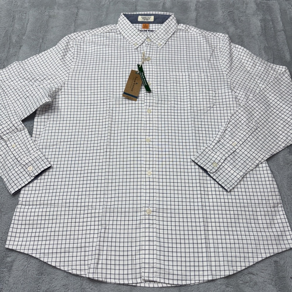 Tailor Vintage white tattersall button Up shirt Grid Pattern XL‎ Long Sleeve NWT